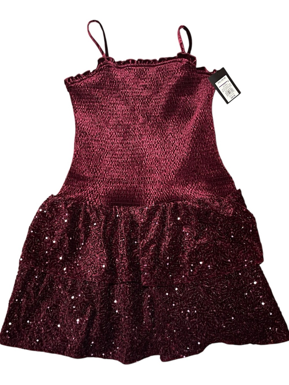 Art Class Girls XXL 16/18 Burgundy Velvet Sequin Tiered Dress NWT